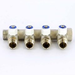 Изображение товара Коллектор Uni-Fitt НВ 3/4' 4 х 1/2' Н 40 мм с кранами никелированный (420N3240)