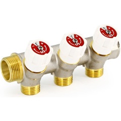 Изображение товара Коллектор UNI-FITT НВ 3/4" х 3 вых 3/4" ЕК, с вентилями, никель, 400N3321