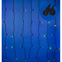 Изображение товара Занавес светодиодный с эффектом мерцания соедниняемый Uniel ULD-C2030-240-TBK MULTI IP67 3х2м. 240 светодиодов. Разноцветный свет. Провод черный, UL-00003937