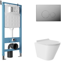 Изображение товара Унитаз с инсталляцией Aqueduto комплект: TEC NovoCIR Novo Панель, хром, CONE Унитаз Tor, сиденье, белый глян.