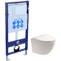 Изображение товара Унитаз с инсталляцией AQUATEK Европа с мягким закрытием и каскадным сливом