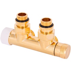 Изображение товара Узел SR Rubinetterie термостатический угловой нижнего подключения 1/2"х3/4"Е Золото (левый)