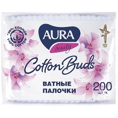 Изображение товара Ватные палочки AURA Beauty п/э, 200 шт