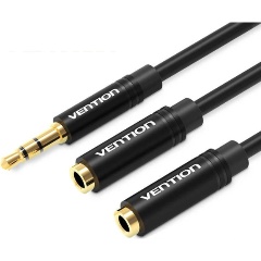 Изображение товара Переходник-разветвитель Vention гибкий Jack 3.5 mm M/Jack 3.5 mm F x 2 - 0.3м