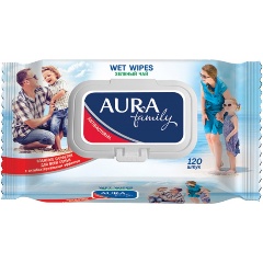 Изображение товара Влажные салфетки AURA Family антибактериальные, 120 шт