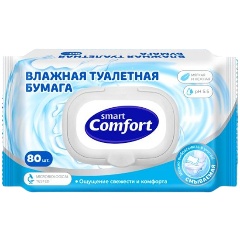 Изображение товара Влажная туалетная бумага Comfort smart 80 шт, биоразлагаемая, смываемая