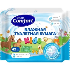 Изображение товара Влажная туалетная бумага Comfort smart KIDS с ромашкой, 42 шт