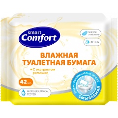 Изображение товара Влажная туалетная бумага Comfort smart с ромашкой 42 шт мягкая и гипоаллергенная