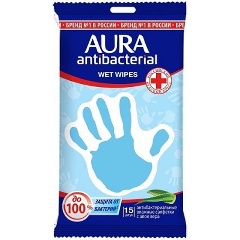 Изображение товара Влажные салфетки AURA Derma Protect с алоэ, 15 шт