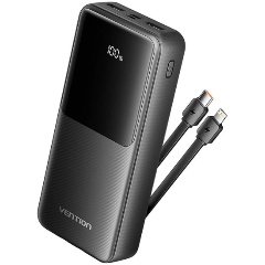 Изображение товара Внешний аккумулятор Vention 20000mAh(Micro-USB/C/A/A) со встроенными кабелями 22.5W с LED дисплеем чёрный