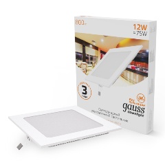 Изображение товара Встраиваемый светильник Gauss ультратонкий квадратный IP20 12W,170х170х22, 155х155,3000K 800лм 1/20