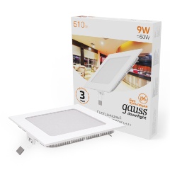 Изображение товара Встраиваемый светильник Gauss ультратонкий квадратный IP20 9W,145х145х22, 130х130, 3000K 610лм 1/20