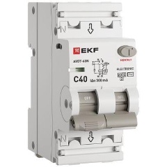 Изображение товара Дифференциальный автомат EKF 2п (1P+N) C 40А 300мА тип AC 6кА АВДТ-63N (электрон.) PROxima, D63N26E40C300