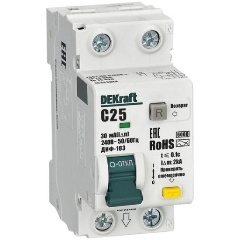 Изображение товара Дифференциальный автомат DEKraft 1P+N 25А 30мА A х-ка C ДИФ-103 6кА, 16349DEK