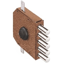 Изображение товара Замок накладной гаражный ЭЛЬБОР Гранит 1.06.56.МА никель, сув., 5 риг., тяги, медный антик /00427/