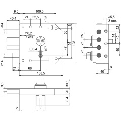 Изображение товара Замок накладной сувальдный с задвижкой ЭЛЬБОР Базальт 1.05.59.МА (медный антик), 5 кл. /32780/