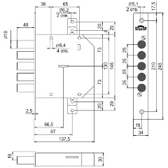 Изображение товара Замок врезной сувальдный ЭЛЬБОР Гранит 1.06.02 под тяги, 5 кл. (длинный ключ) /00449/