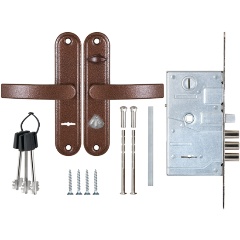 Изображение товара Замок врезной сувальдный с защёлкой в компл с ручкой ЗВ9-8.3/13(КЛП5-85) лев (медн ант), 3 кл/88011/ САМ