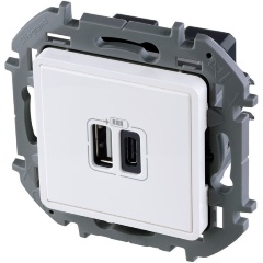 Изображение товара Розетка Legrand INSPIRIA зарядное устройство с двумя USB-разьемами A-C 240В/5В 3000мА, белый, 673760