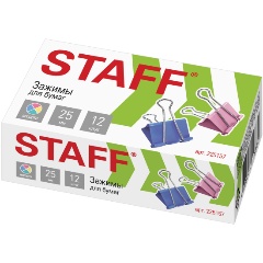 Изображение товара Зажимы для бумаг STAFF "Profit", КОМПЛЕКТ 12 шт., 25 мм, на 100 листов, цветные, картонная коробка, 225157