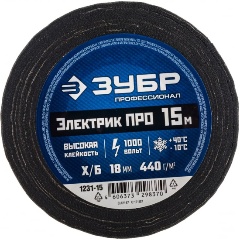 Изображение товара Изолента ЗУБР Электрик Про 15м, х/б, черная, 1231-15