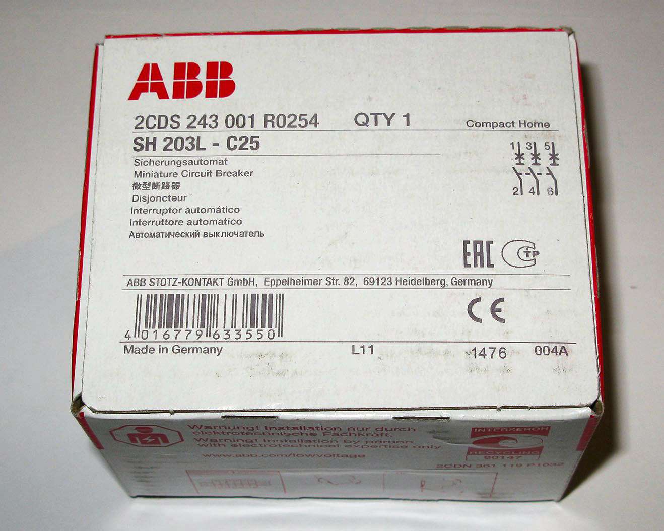 Qty 1 pcs. Оригинальная продукция ABB. ABB 2cds243001r0254. ABB fa4c25. Автомат ABB 3п/25а.