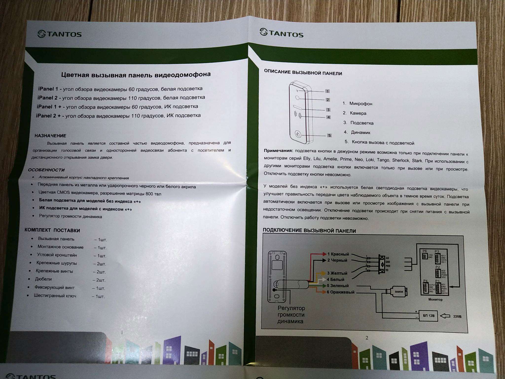 Вызывная панель tantos IPANEL 2 схема подключения