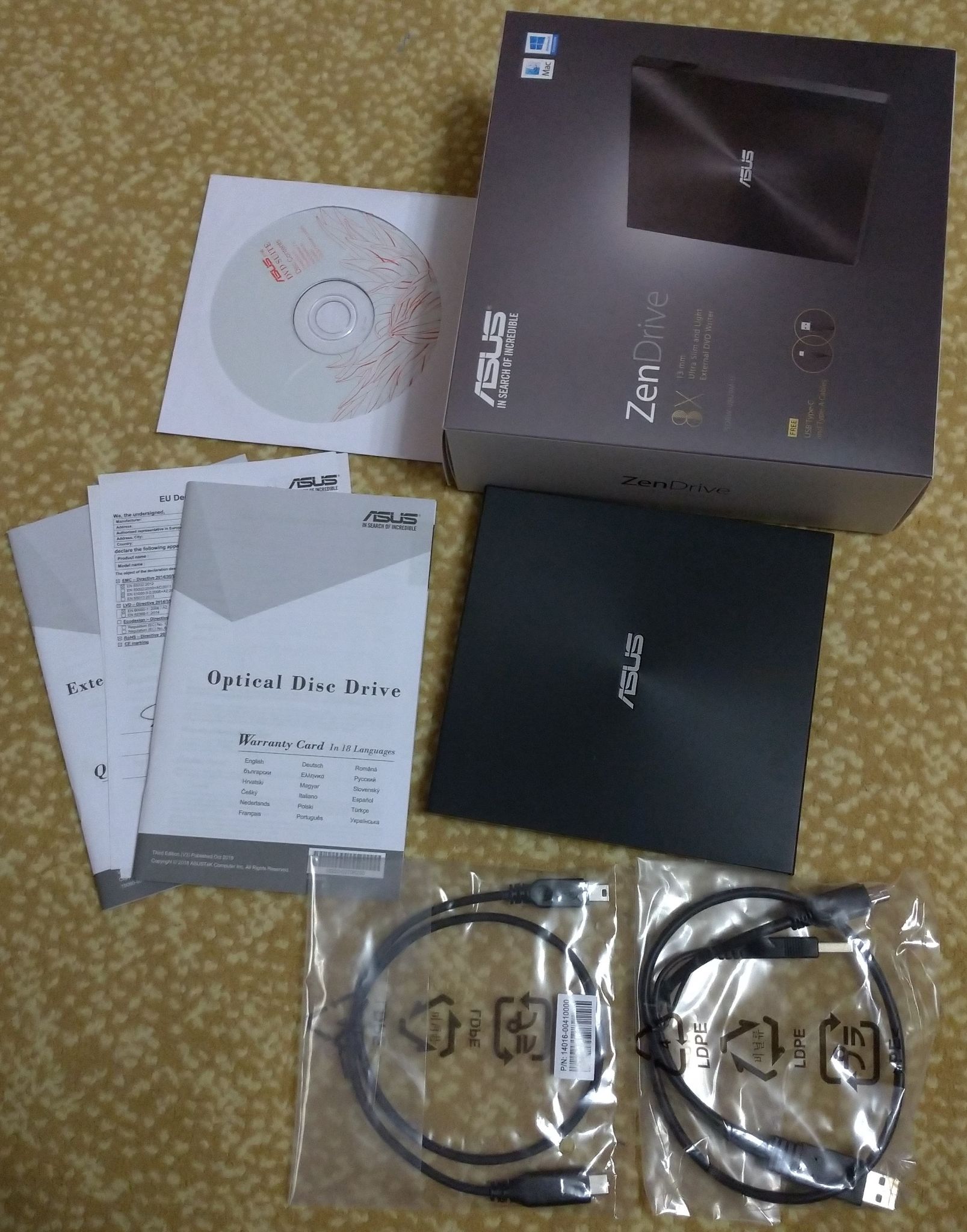 Внешний оптический привод Asus ZenDrive U9M USB 2.0, USB type C, Black ...