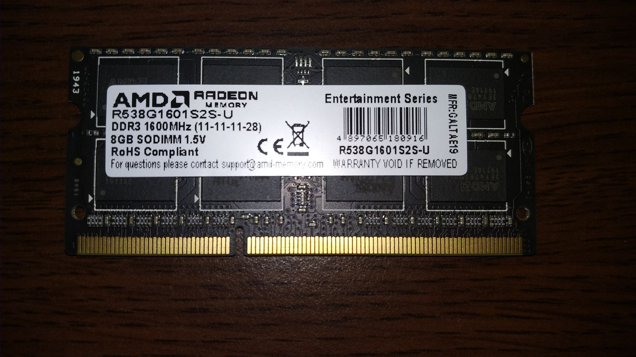 Оперативная память AMD SO-DIMM DDR3 8Gb 1600MHz pc-12800 (R538G1601S2S ...