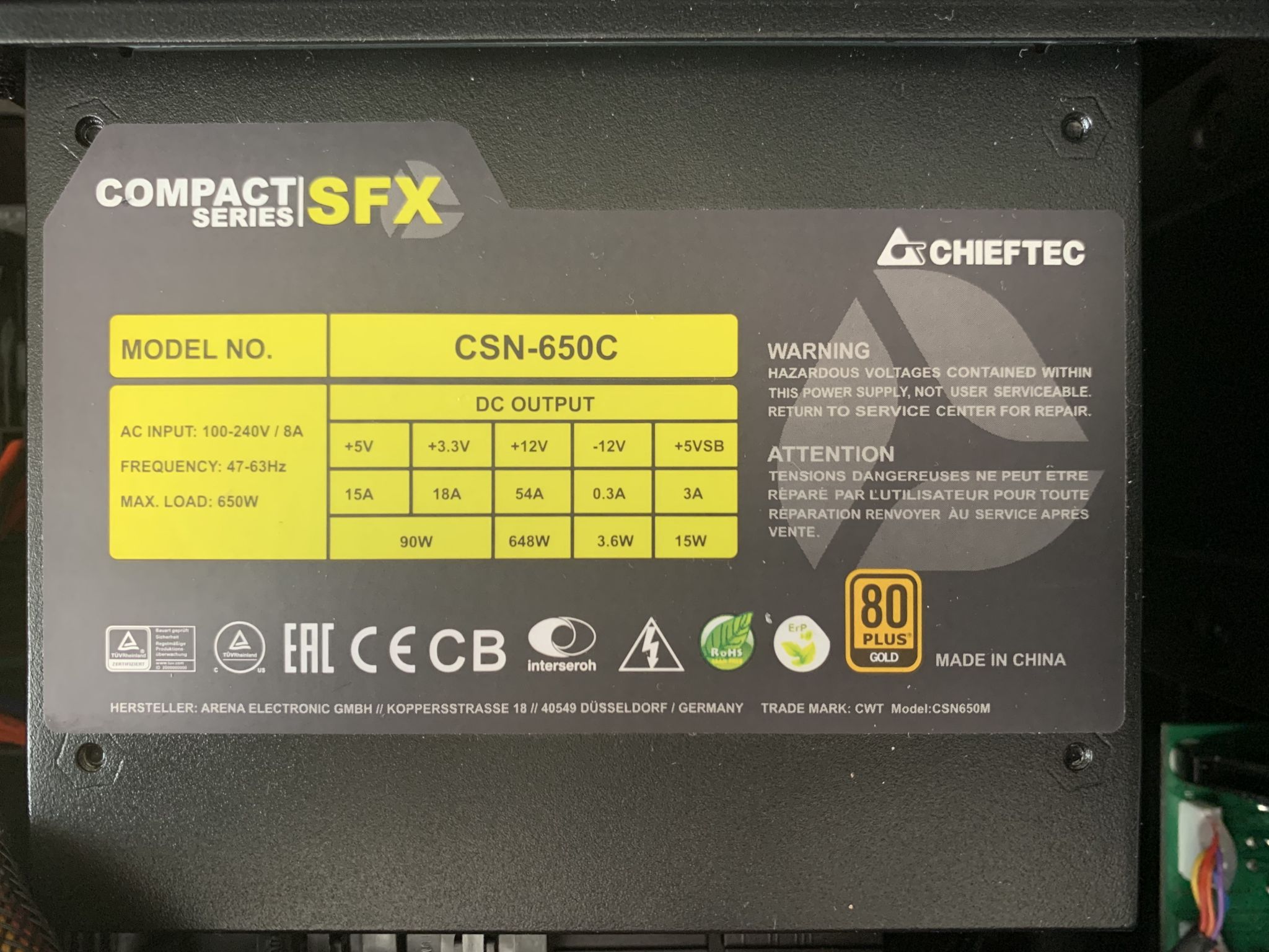 Блок питания CHIEFTEC Compact, 650W, 80+ Gold (CSN-650C