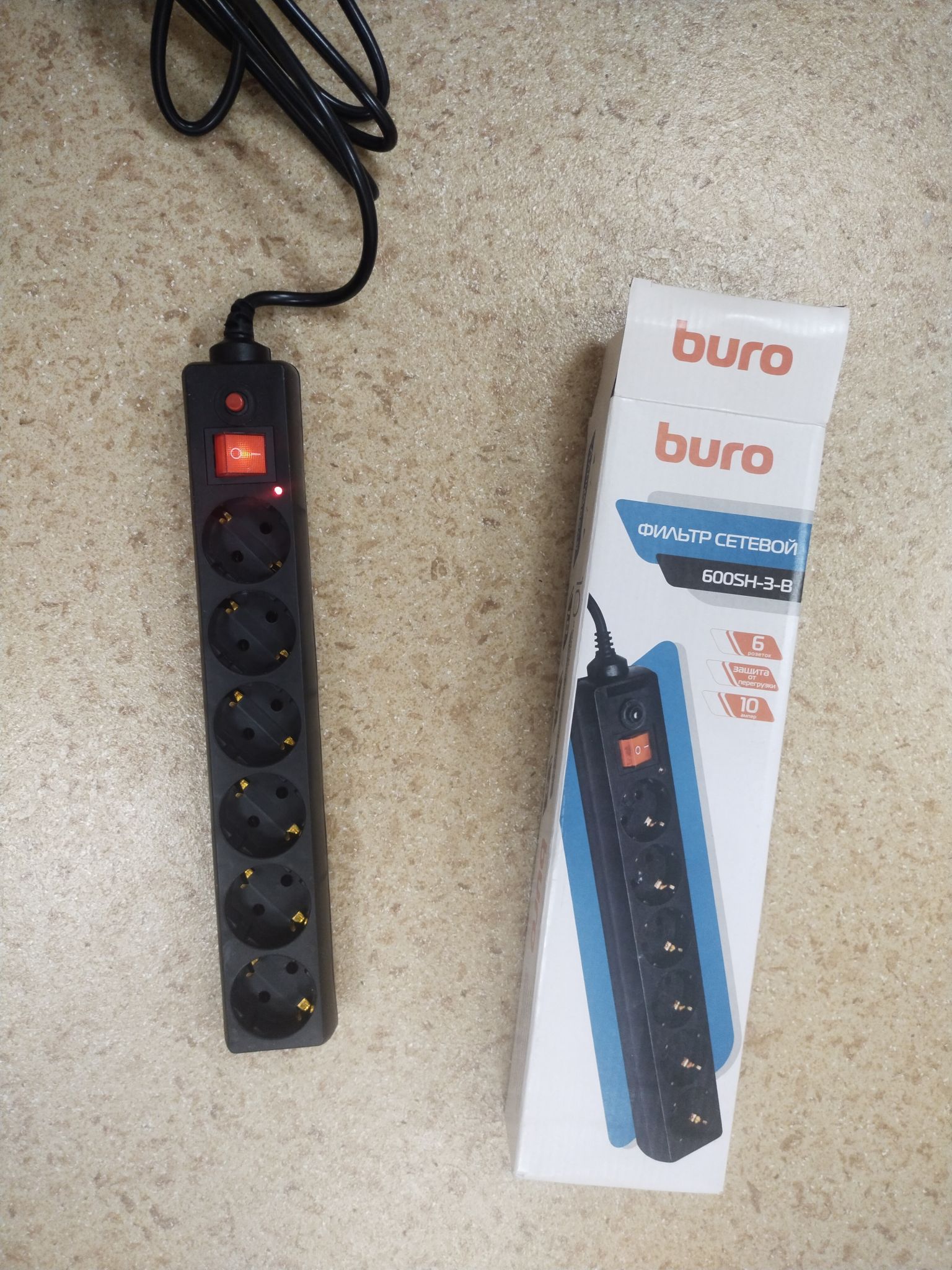 Сетевой фильтр Buro 600SH-1.8-B 1.8м (6 розеток) черный (коробка ...