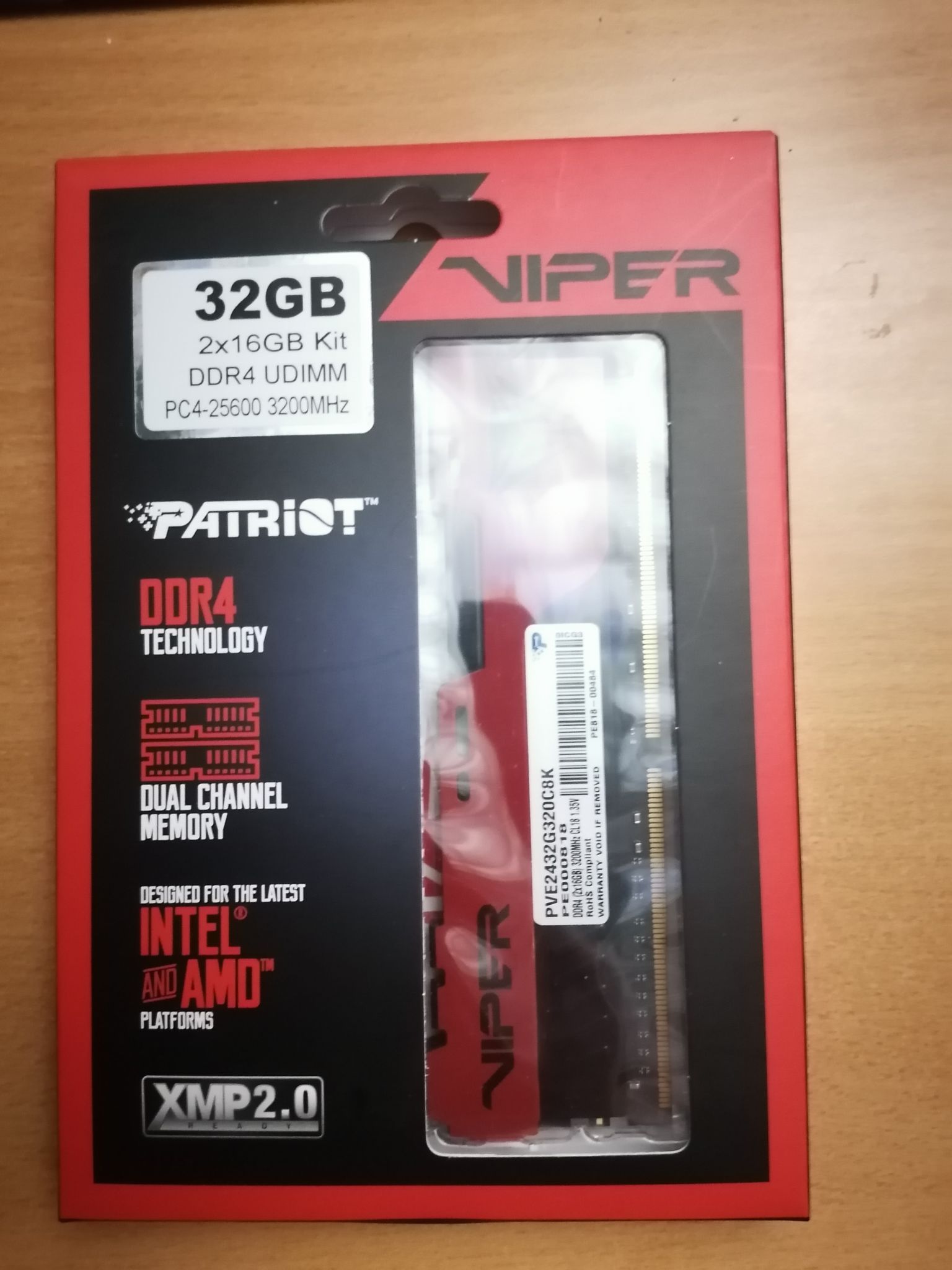 Оперативная память Patriot Memory DDR4 32Gb (2x16Gb) 3200MHz pc