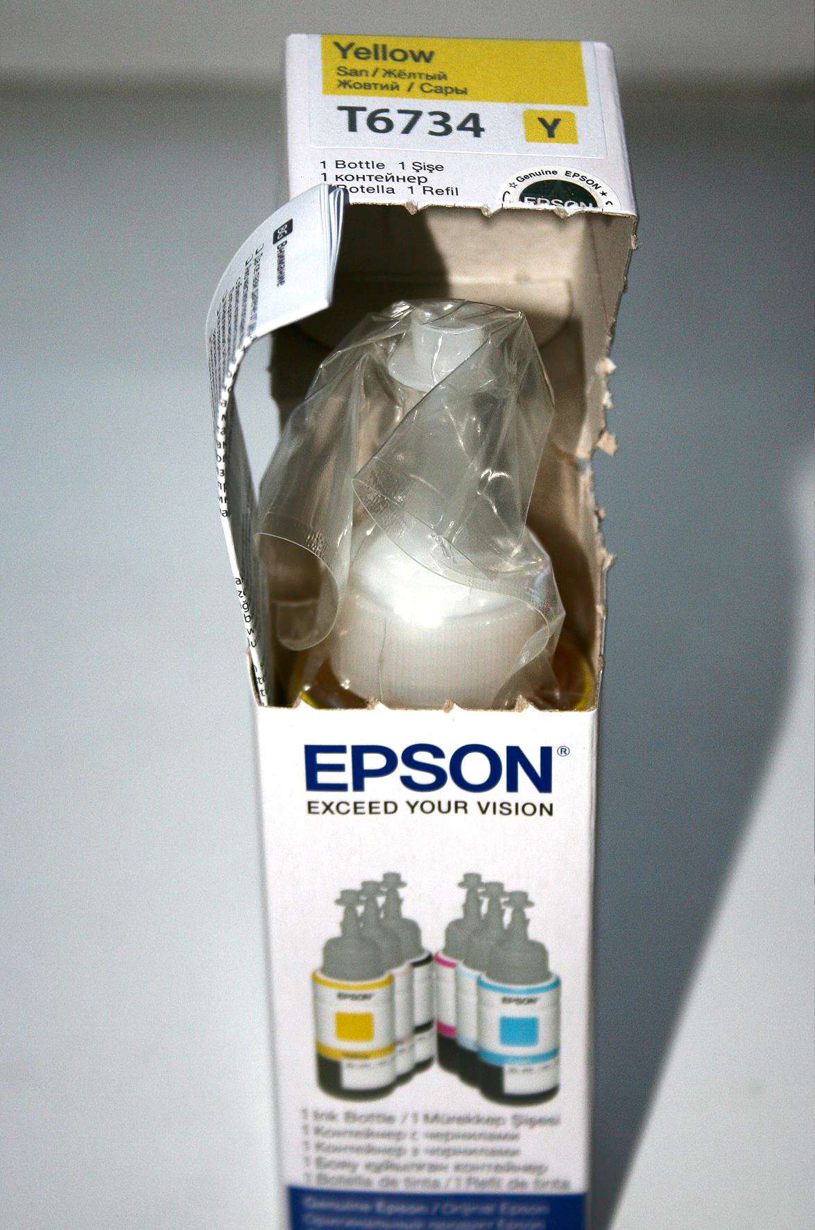 Контейнер чернилами EPSON T6734 (C13T67344A) желтый (yellow) для L800 ...
