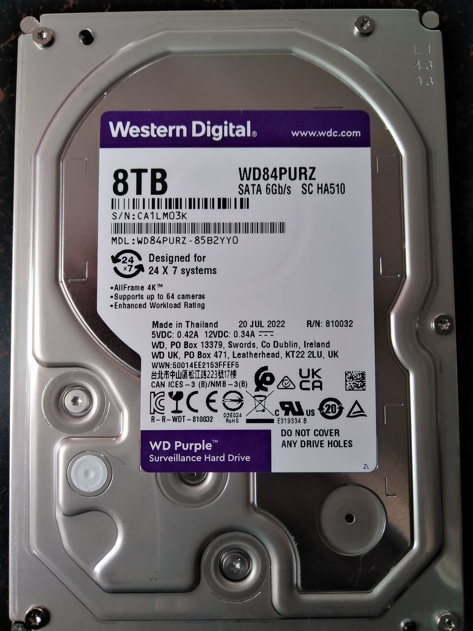 Купить Жесткий диск 3.5 Western Digital WD Purple 8 ТБ, SATA III, 128 ...