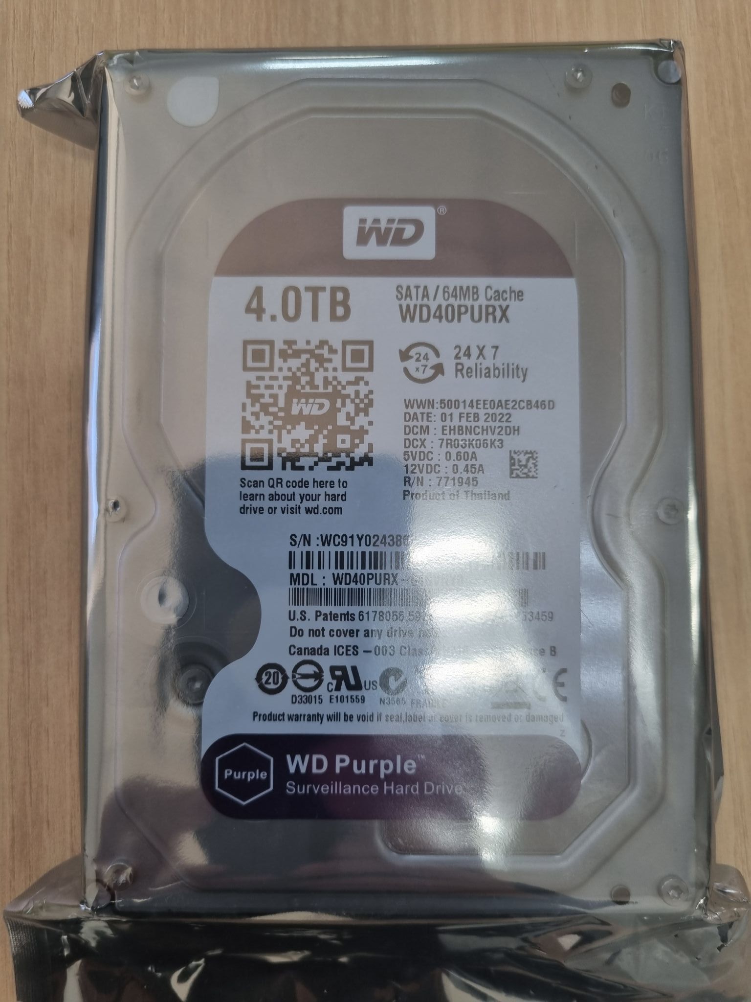 Жесткий диск 3.5 Western Digital WD Purple 4 ТБ, SATA III, 64 Mb, 5400 ...