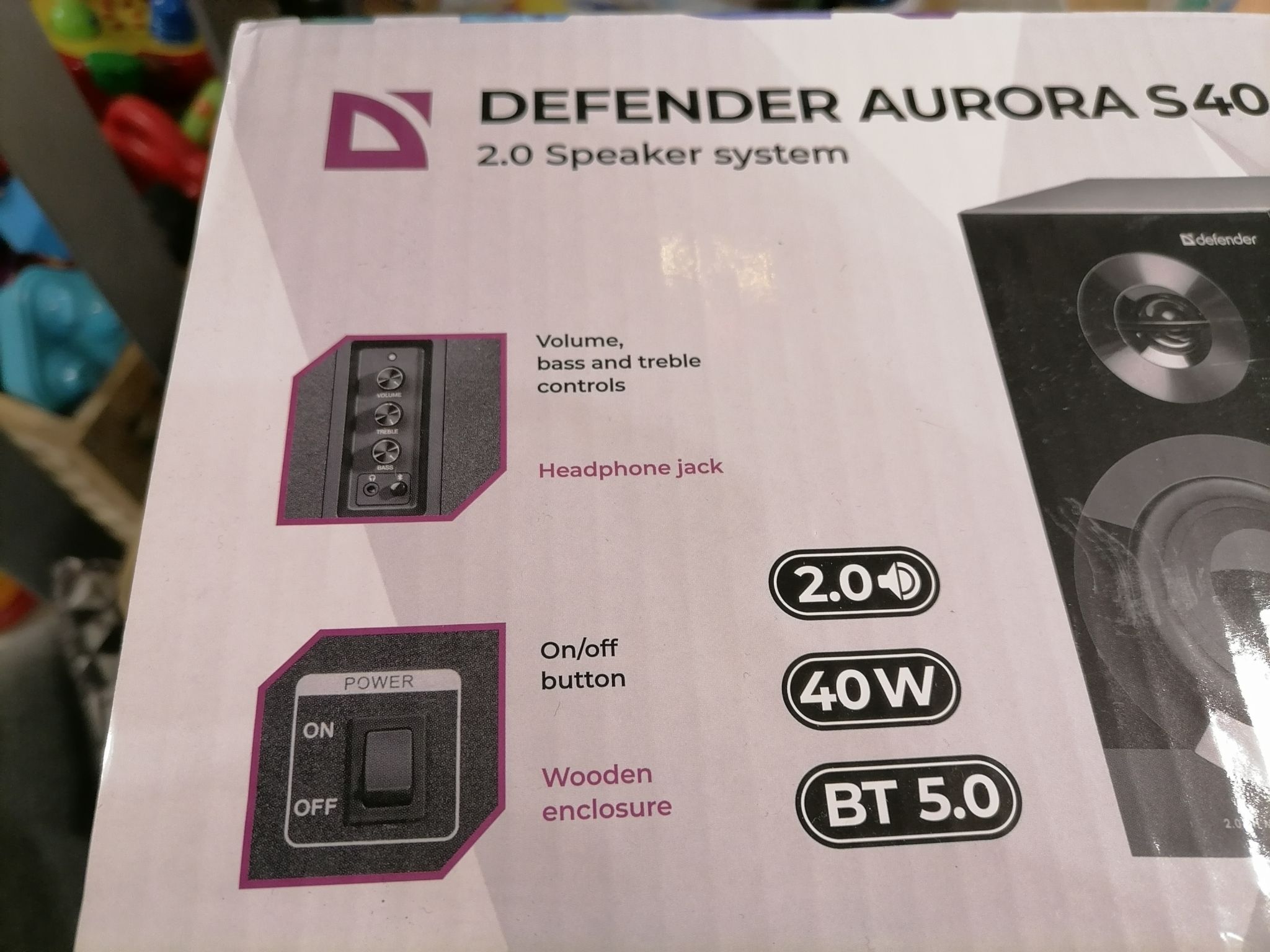 Колонки 2.0 Defender Aurora S40 BT 40Вт, Bluetooth, 220В (65240) 65240 ...