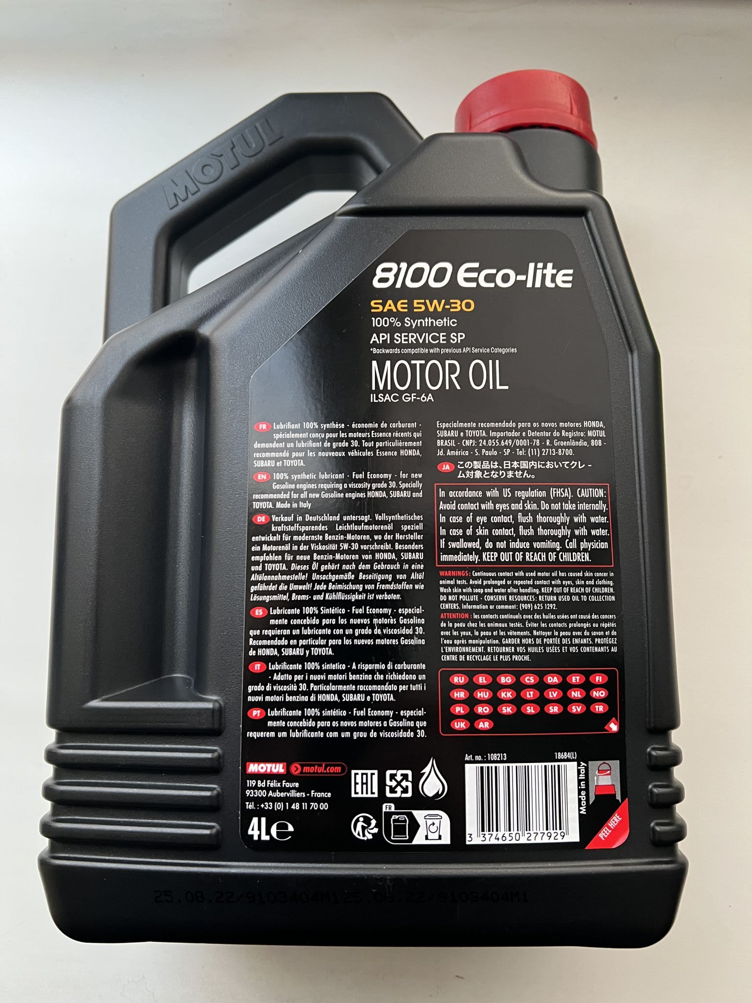 Motul USA 108214 5W30 8100 Eco-Lite Engine Oil, 5 Liter - Pack of 4 
