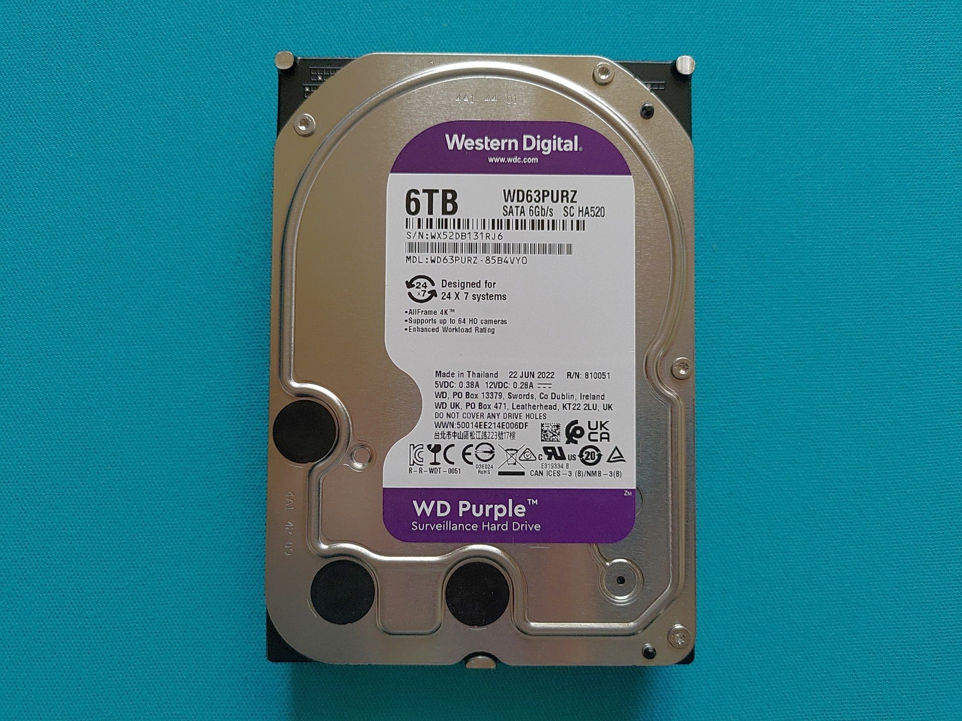 Жесткий диск 3.5 Western Digital WD Purple 6ТБ, SATA III, 256 Mb, 5400 ...