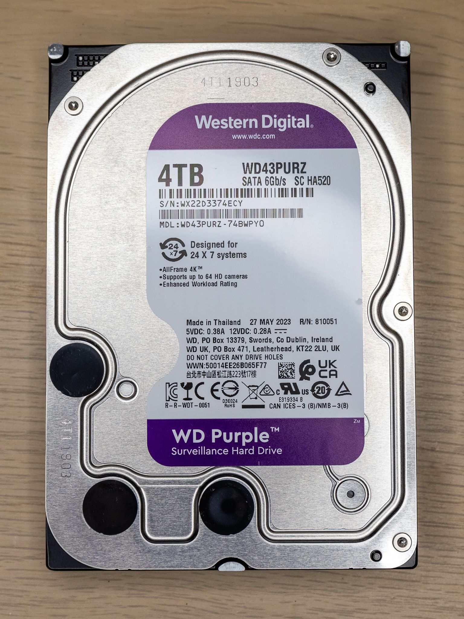 Жесткий диск 3.5 Western Digital WD Purple 4 ТБ, SATA III, 256 Mb, 5400 ...