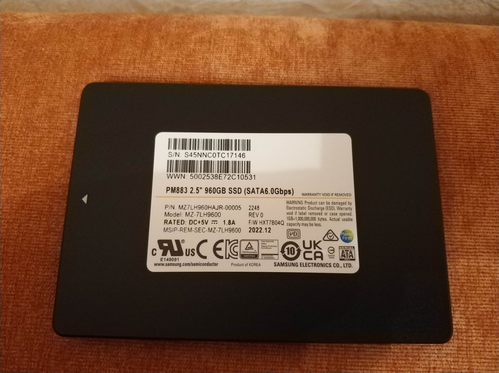 Накопитель SSD 2.5 Samsung Datacenter-SSD PM883 960 GB, SATA 6.0Gbps ...
