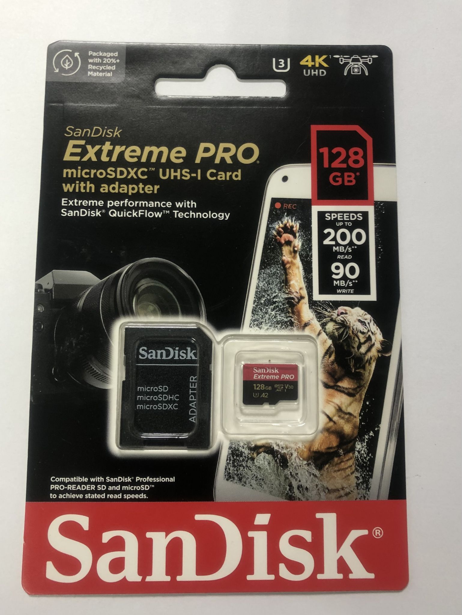 Карта памяти micro SDXC 128Gb Sandisk Extreme Pro UHS-I U3 V30 A2 + ADP  (200/90 MB/s)