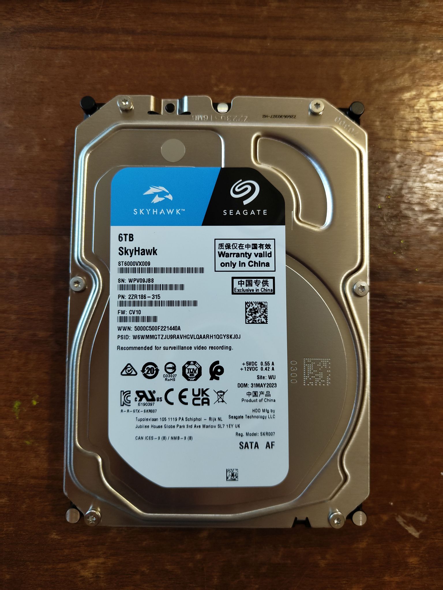 Жесткий диск 3.5 Seagate Skyhawk 6 ТБ , SATA III, 256 Mb, 5400rpm