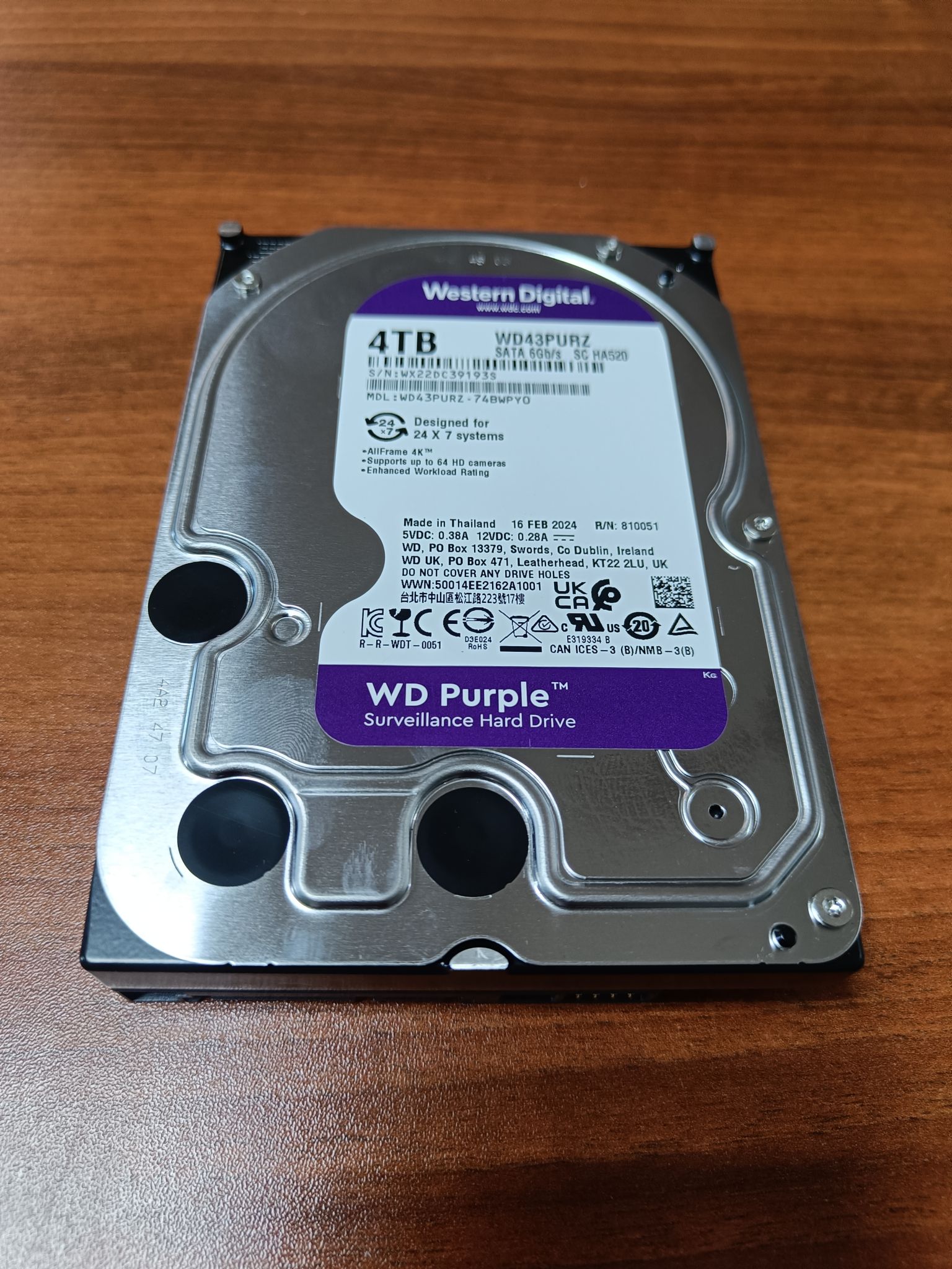 Жесткий диск 3.5 Western Digital WD Purple 4 ТБ, SATA III, 256 Mb, 5400 ...