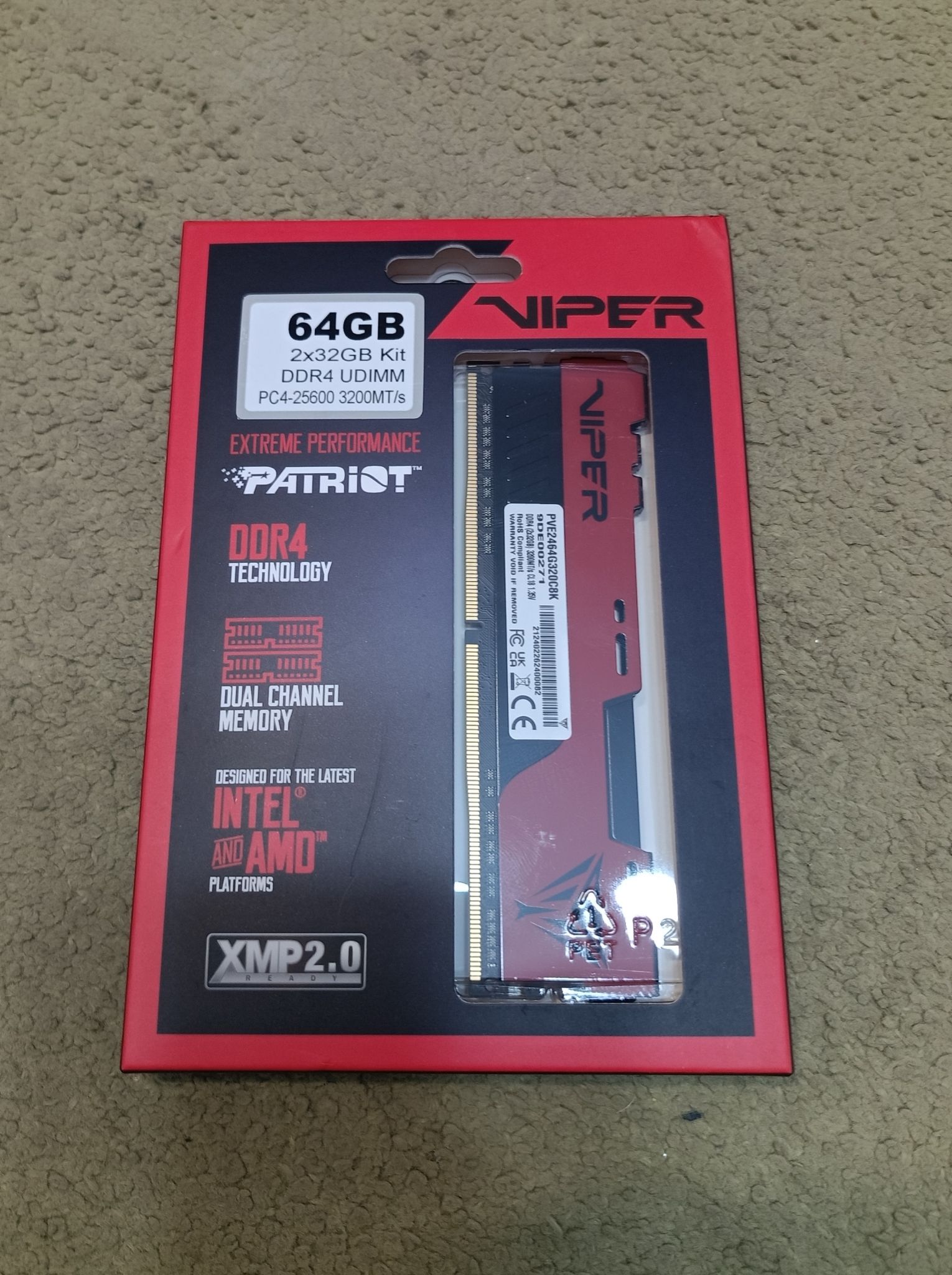 Оперативная память Patriot Memory DDR4 64Gb (2x32Gb) 3200MHz pc 