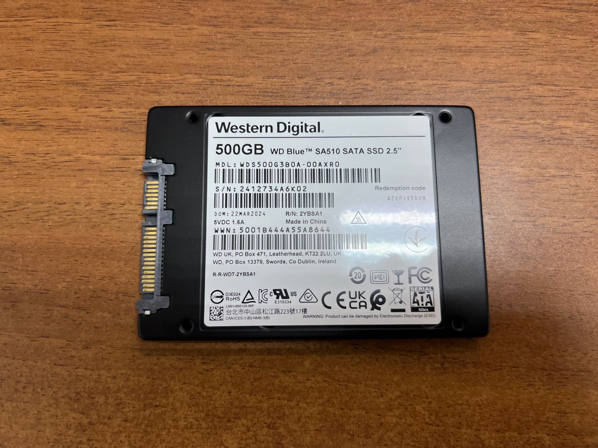 SSD диск Western Digital SA510, 500Гб, 2.5, SATA (WDS500G3B0A