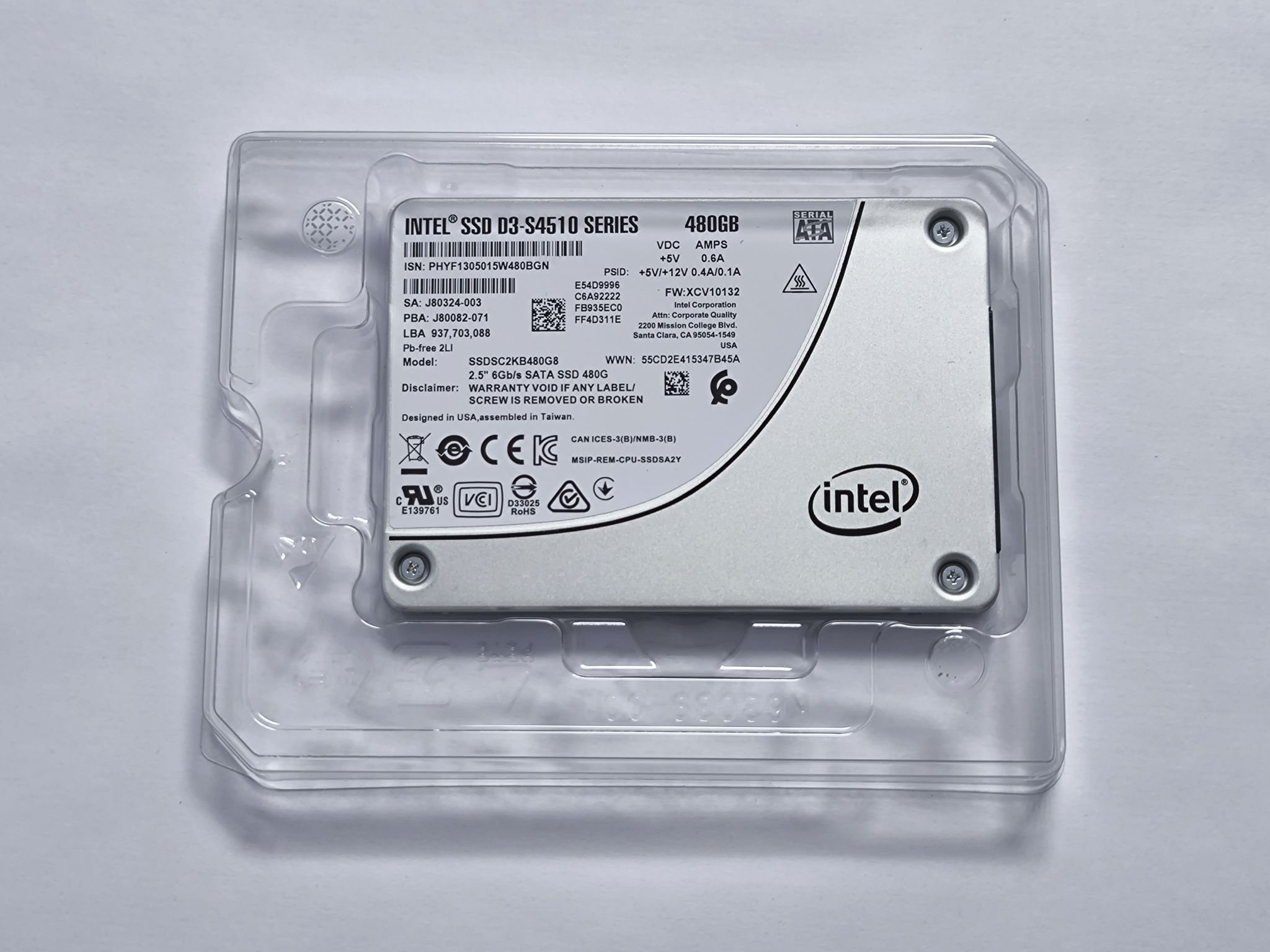 SSD диск Intel 2.5 D3-S4510 480Gb SATA 3D NAND TLC SSDSC2KB480G801