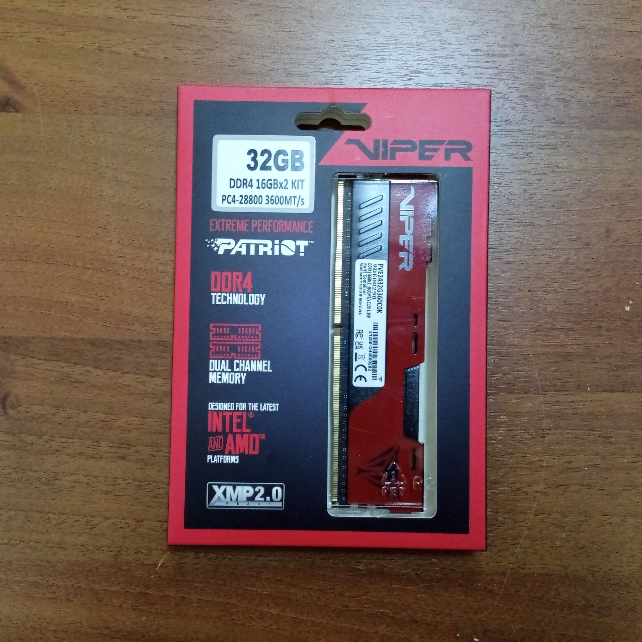 Оперативная память Patriot DDR4 32Gb (2x16Gb) 3600MHz pc-28800